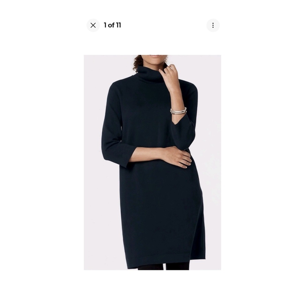 J. Jill Size M Turtle Neck Sweater Dress Navy Blue Pullover 3/4 Sleeve Classic